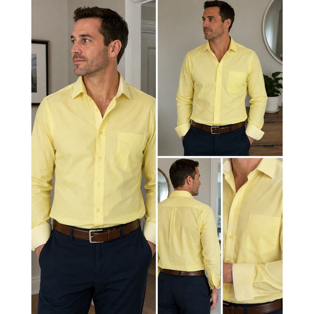 Stafford Travel Easy-Care Broadcloth Fitted Dress Shirt Yellow 16 34-35